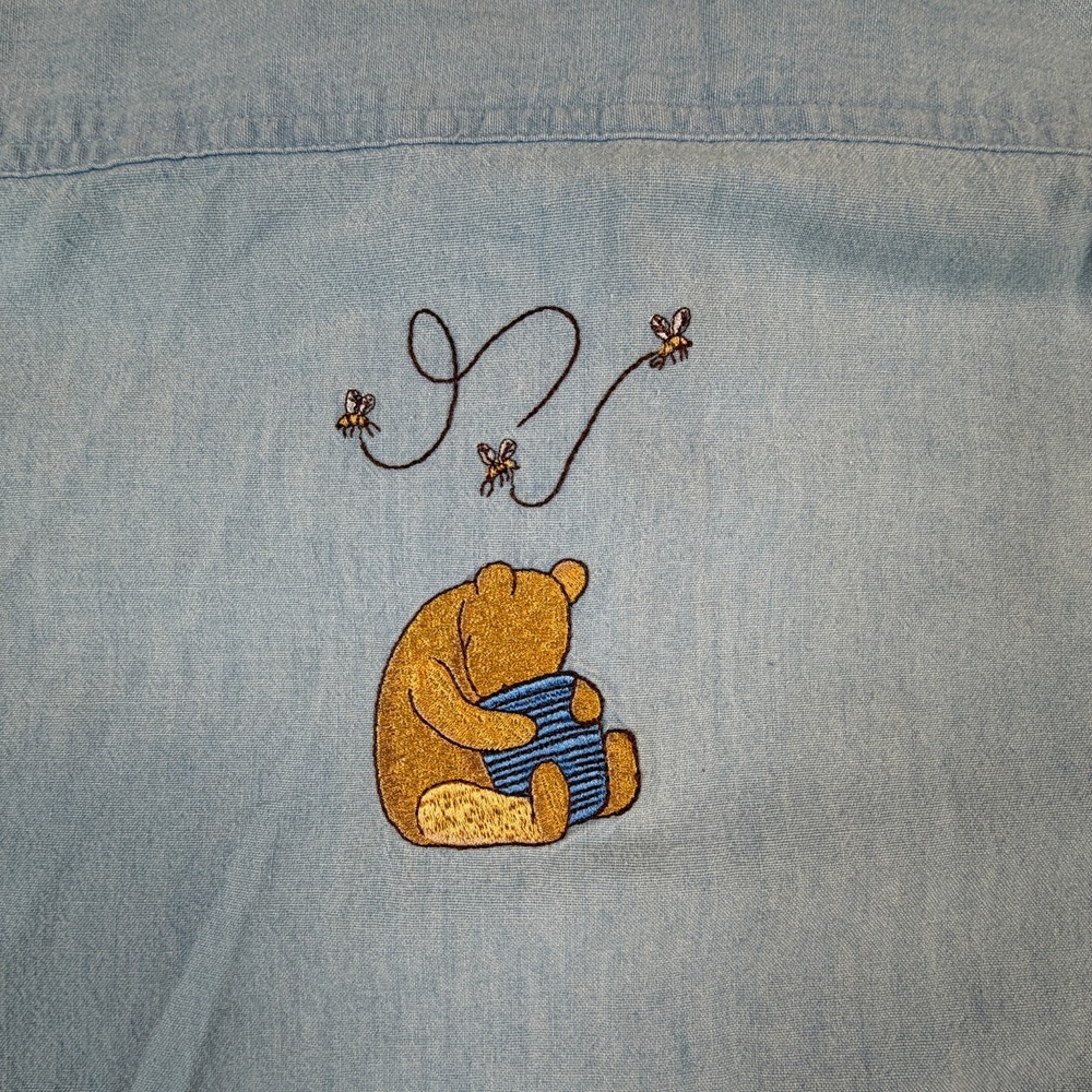 VTG Winnie The Pooh Denim Shirt Women's Large / XL Disney by PBJ Sport 90s - Picture 5 of 15